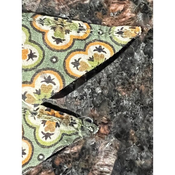 Vintage Half Apron With Pocket & Yellow Trim Green & Orange Floral Design Cotton - Picture 7 of 8